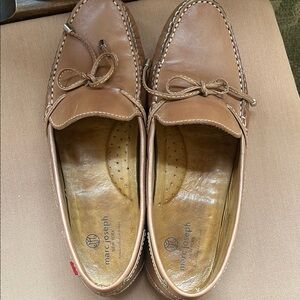 Marc Joseph Tan Slip-On Loafers with Bow Detail